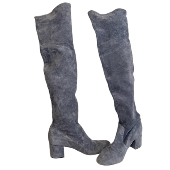 Schutz Tamarah slate gray stretch suede leather tall over knee boots size 8.5 - Picture 2 of 15